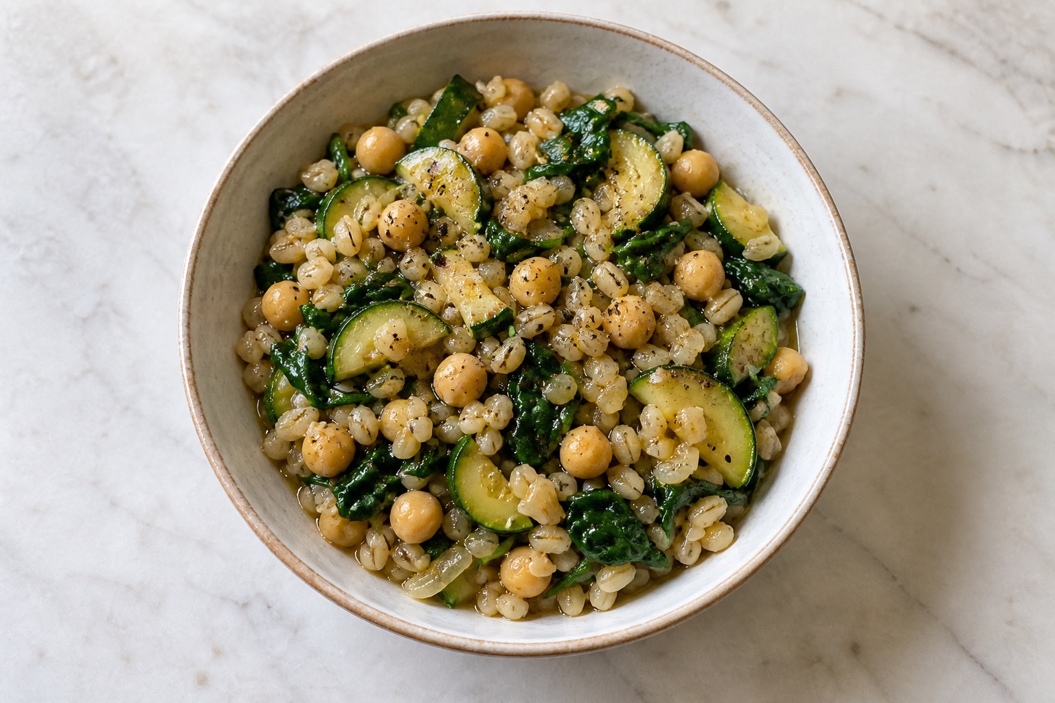 Barley with chickpeas and courgettes