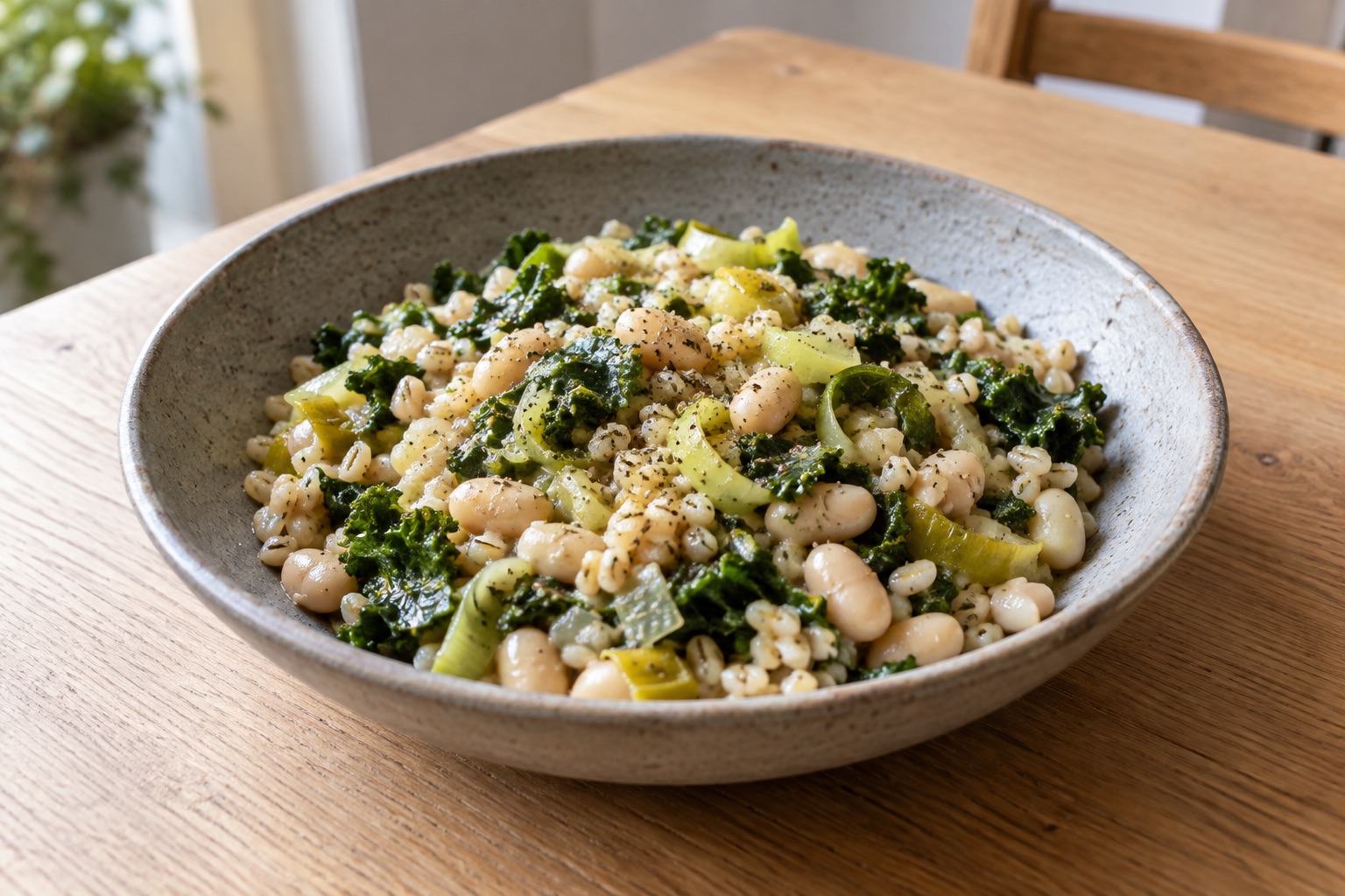 Barley with white beans and leeks