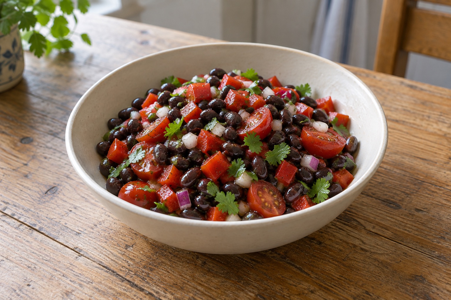 Black bean, pepper and coriander salad