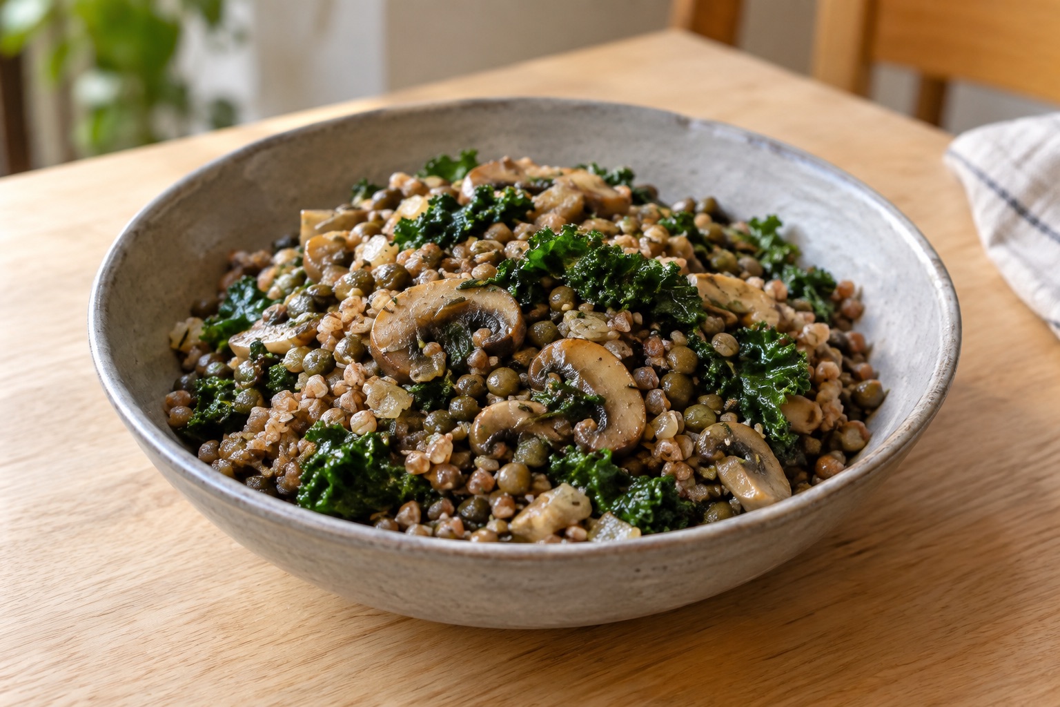 Buckwheat with lentils and mushrooms