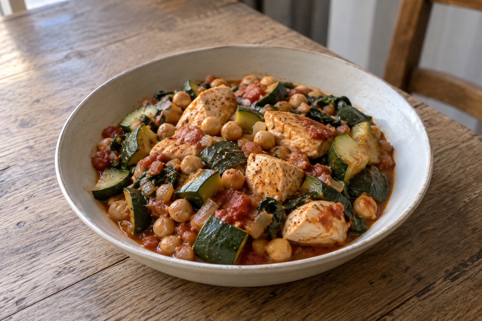 Chicken with chickpeas and courgettes