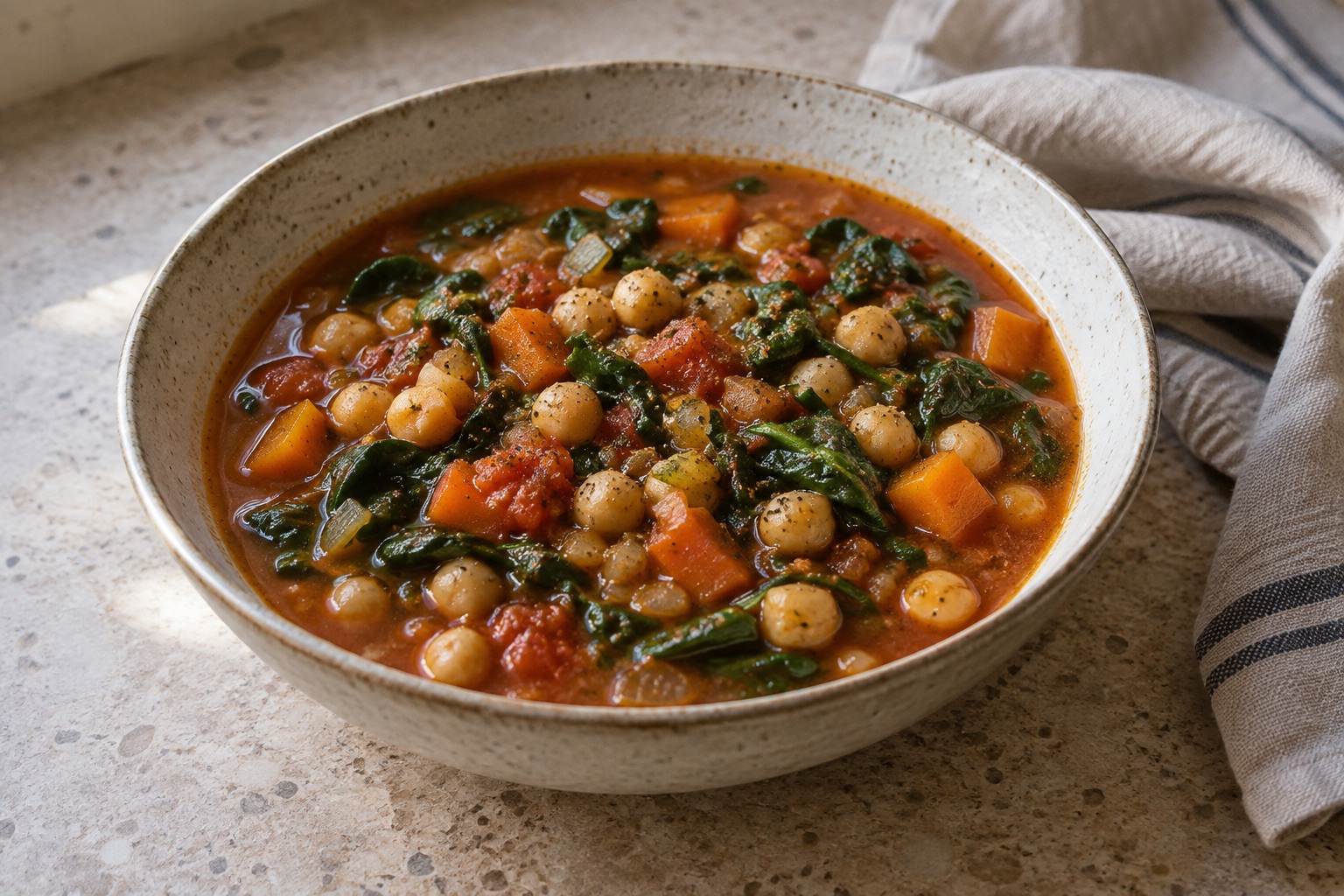 Chickpea and spinach soup with cumin
