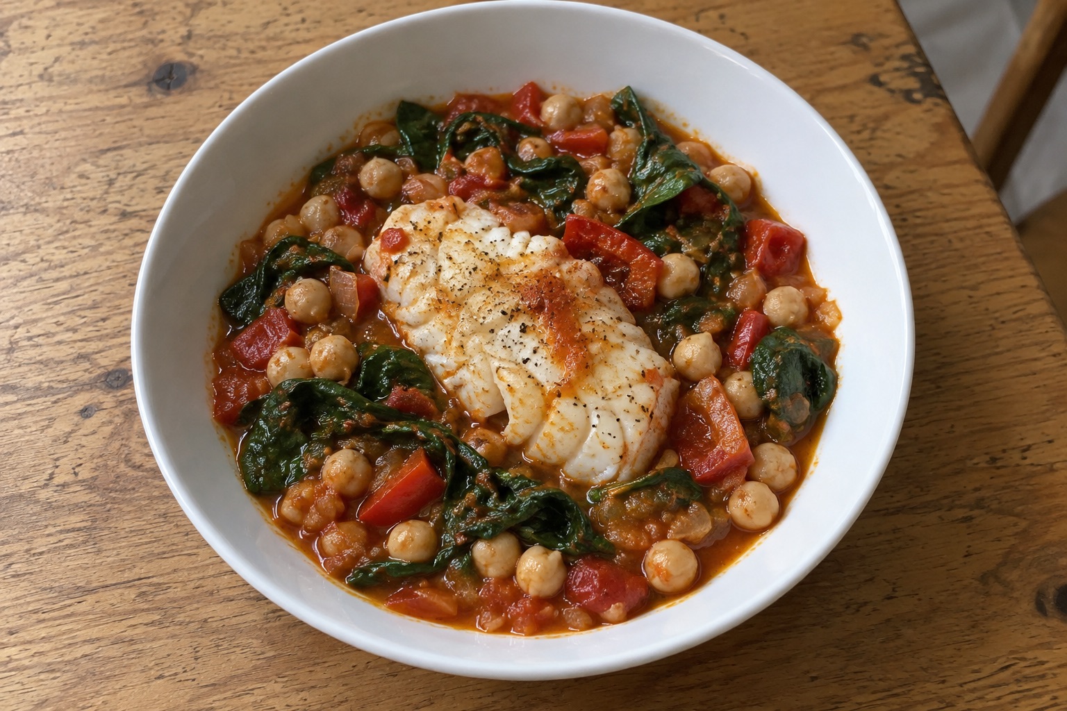 Cod with chickpeas and spinach