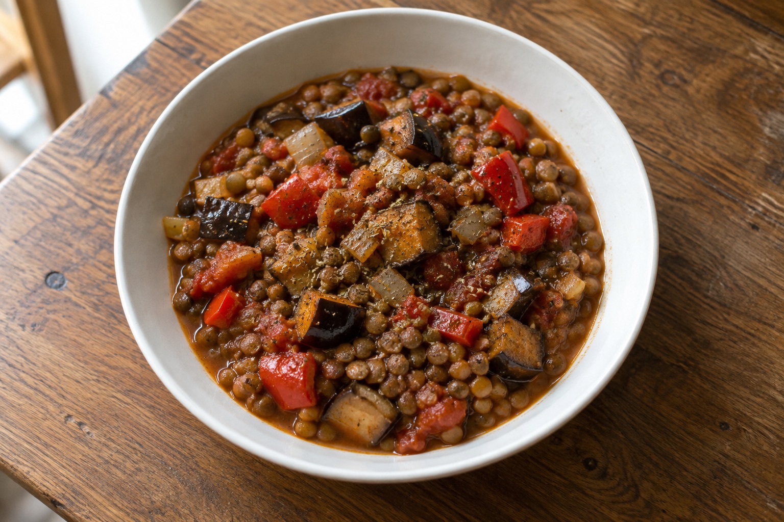 Lentil and aubergine stew