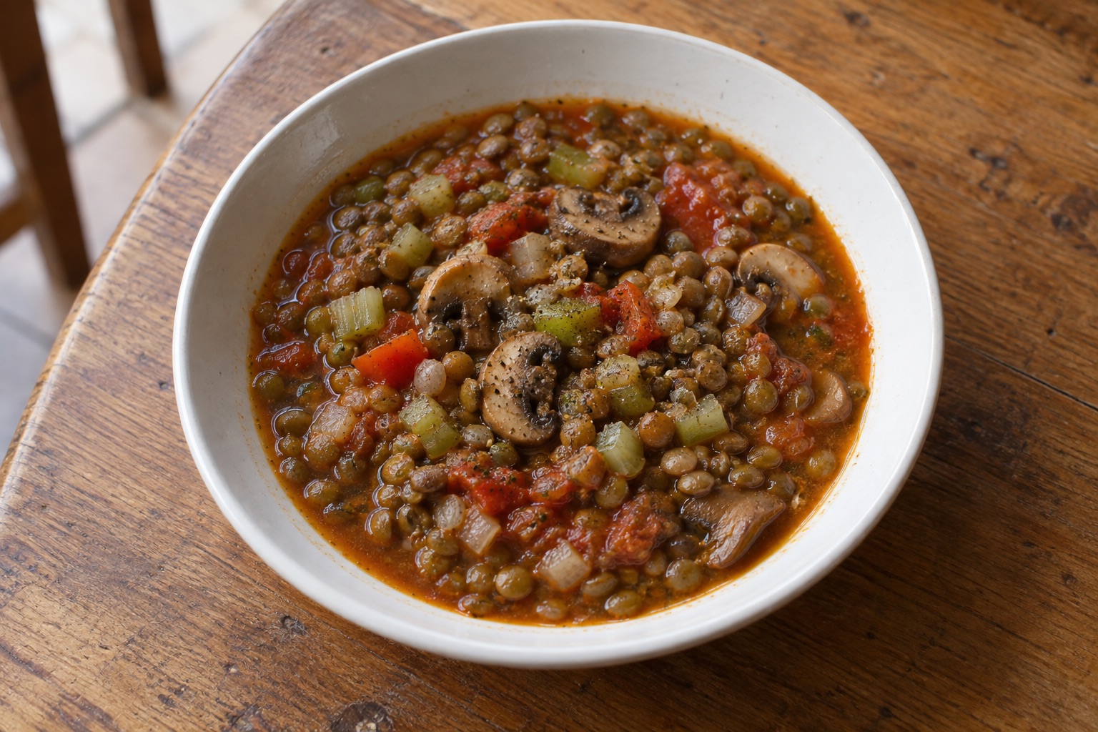 Lentil and mushroom soup with smoked paprika