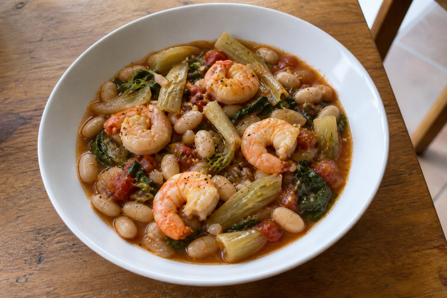 Prawns with white beans and fennel