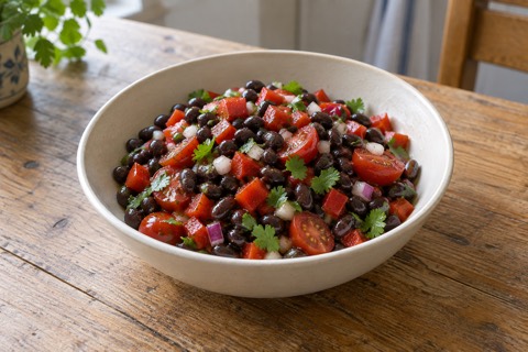 Black bean, pepper and coriander salad