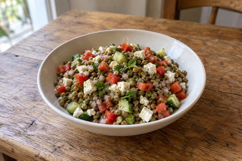 Lentil, pepper and feta salad