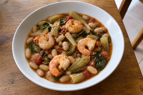 Prawns with white beans and fennel