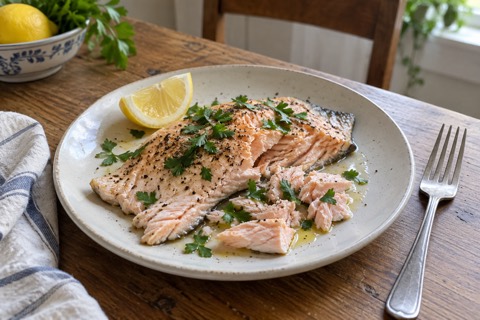 Cooked Fish with Olive Oil and Lemon